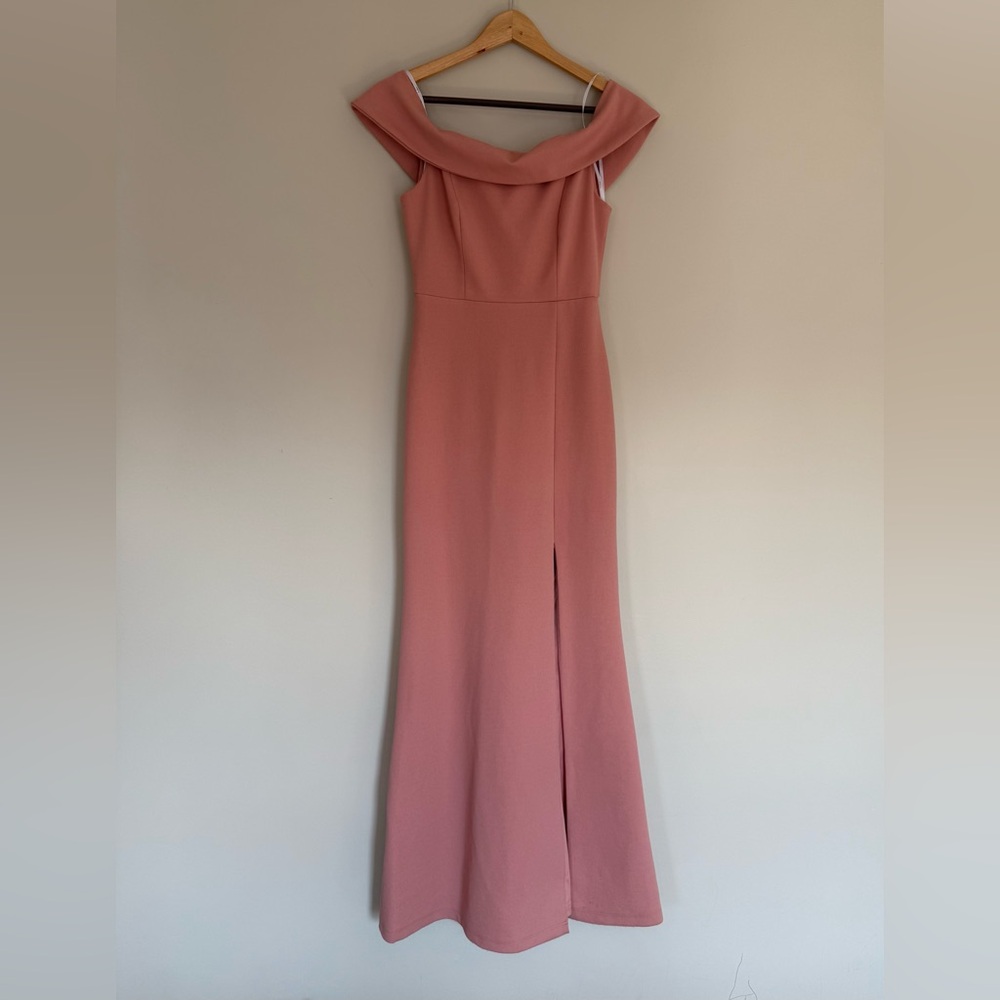 Lulu's Aveline Mauve Pink Off-the-Shoulder Maxi Dress with Leg Slit